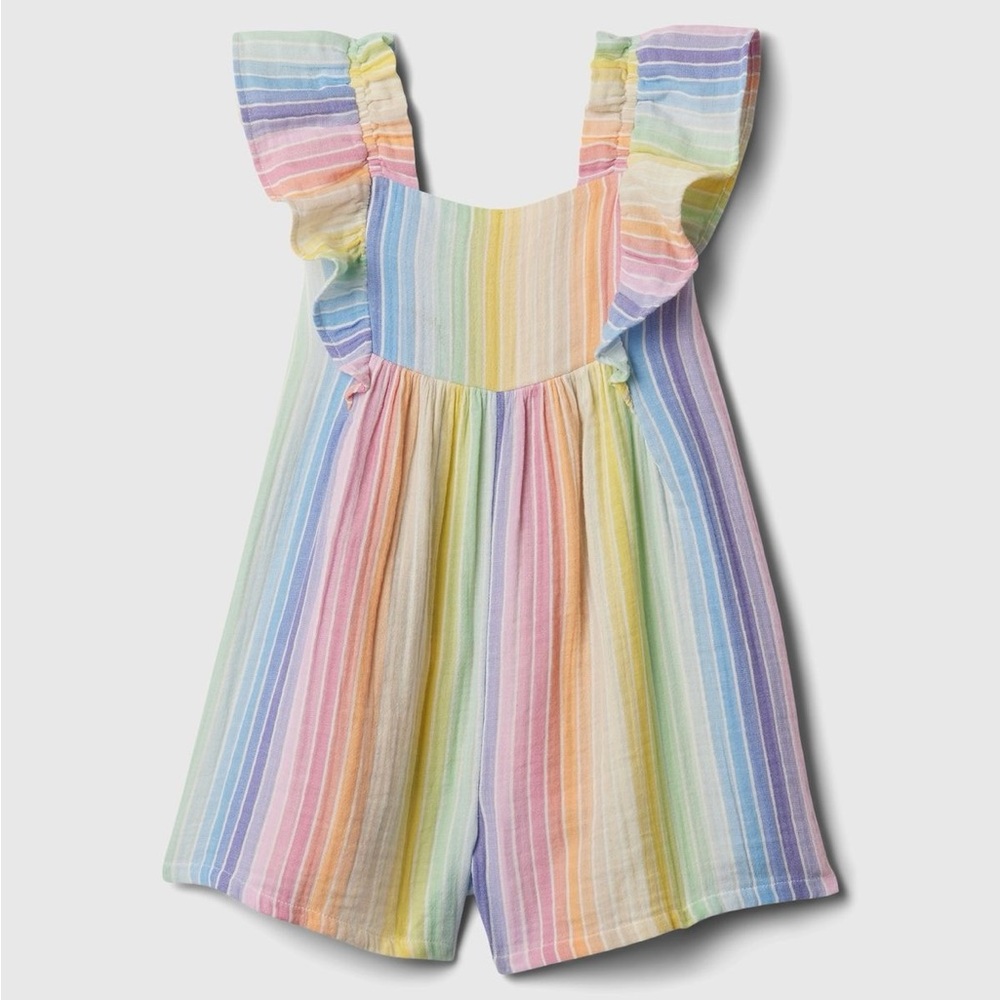 Gap White Rainbow Crinkle Cotton Flutter Sleeve Rompersuit Size 5T